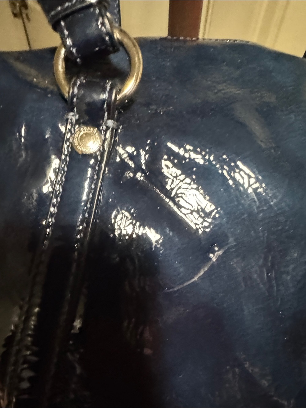 Coach Navy Patent Leather Satchel - Picture 8 of 10